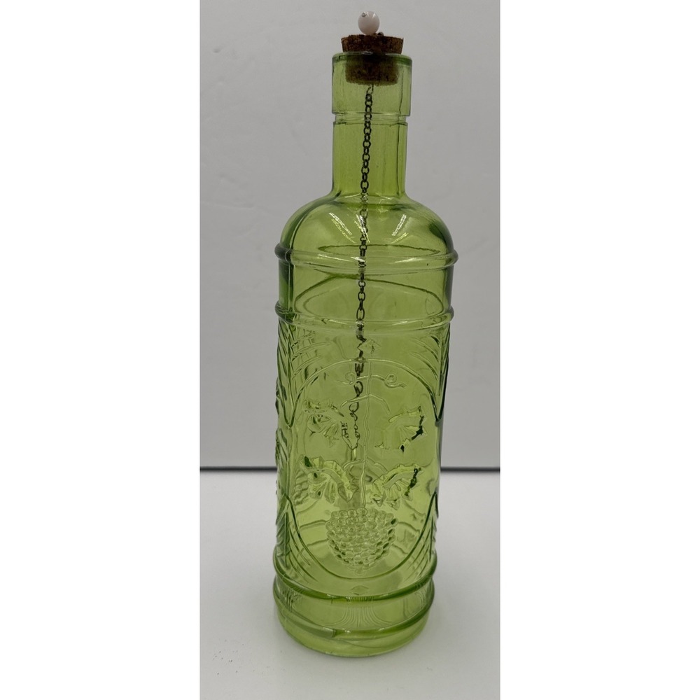 Unique Decorative Embossed Round Lime Green Glass Wine/Oil Bottle